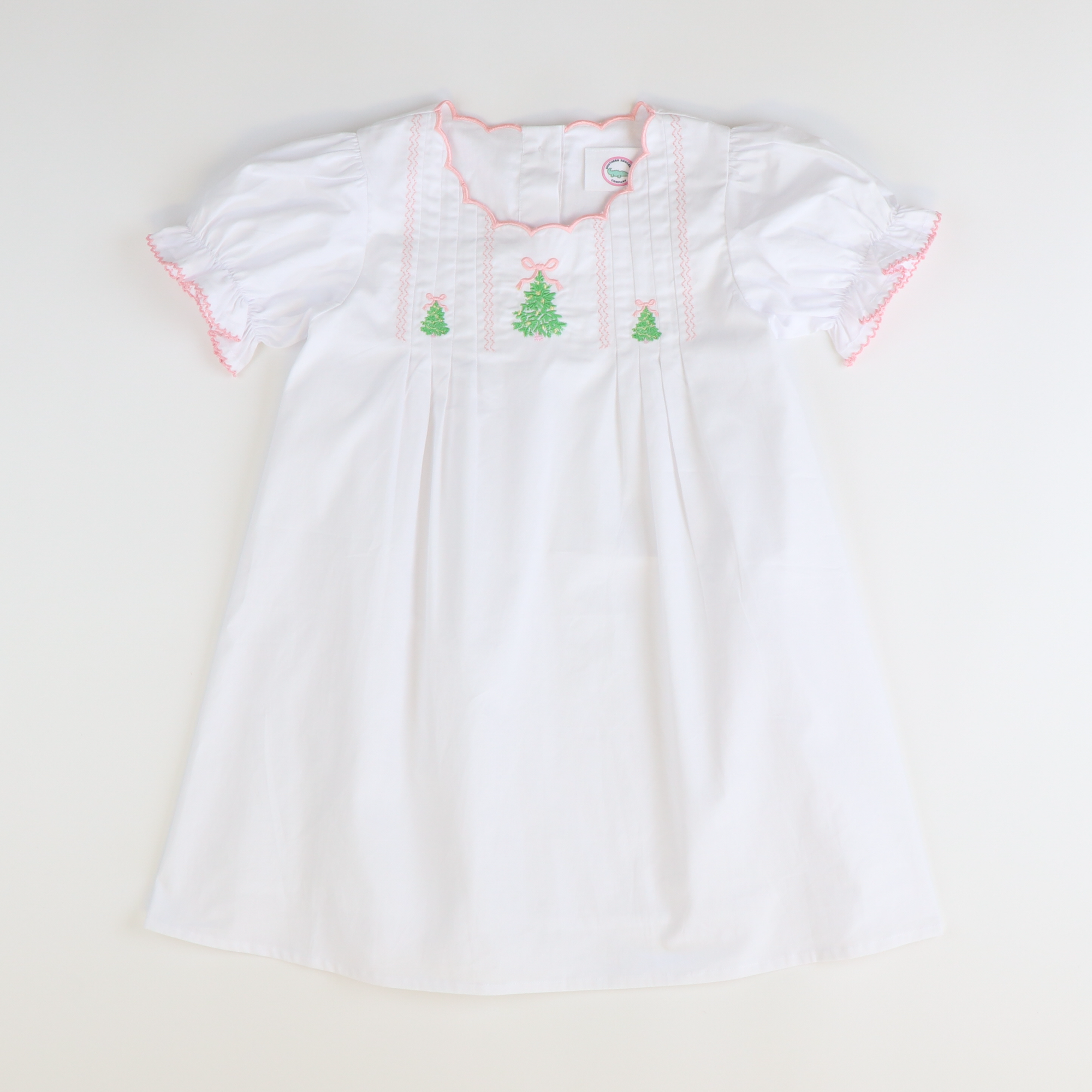 Embroidered Christmas Trees Dress - White - Stellybelly