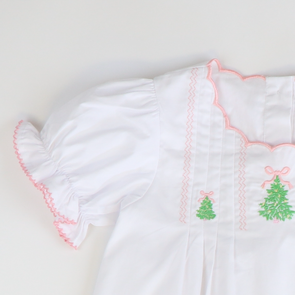 Embroidered Christmas Trees Dress - White - Stellybelly