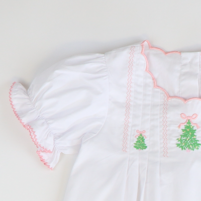 Embroidered Christmas Trees Dress - White - Stellybelly