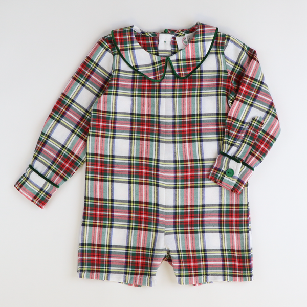 Red velour with plaid accent Boys Romper main image 0