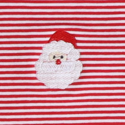 Embroidered Santa Face Long Sleeve Knit Polo - Holiday Red Stripe