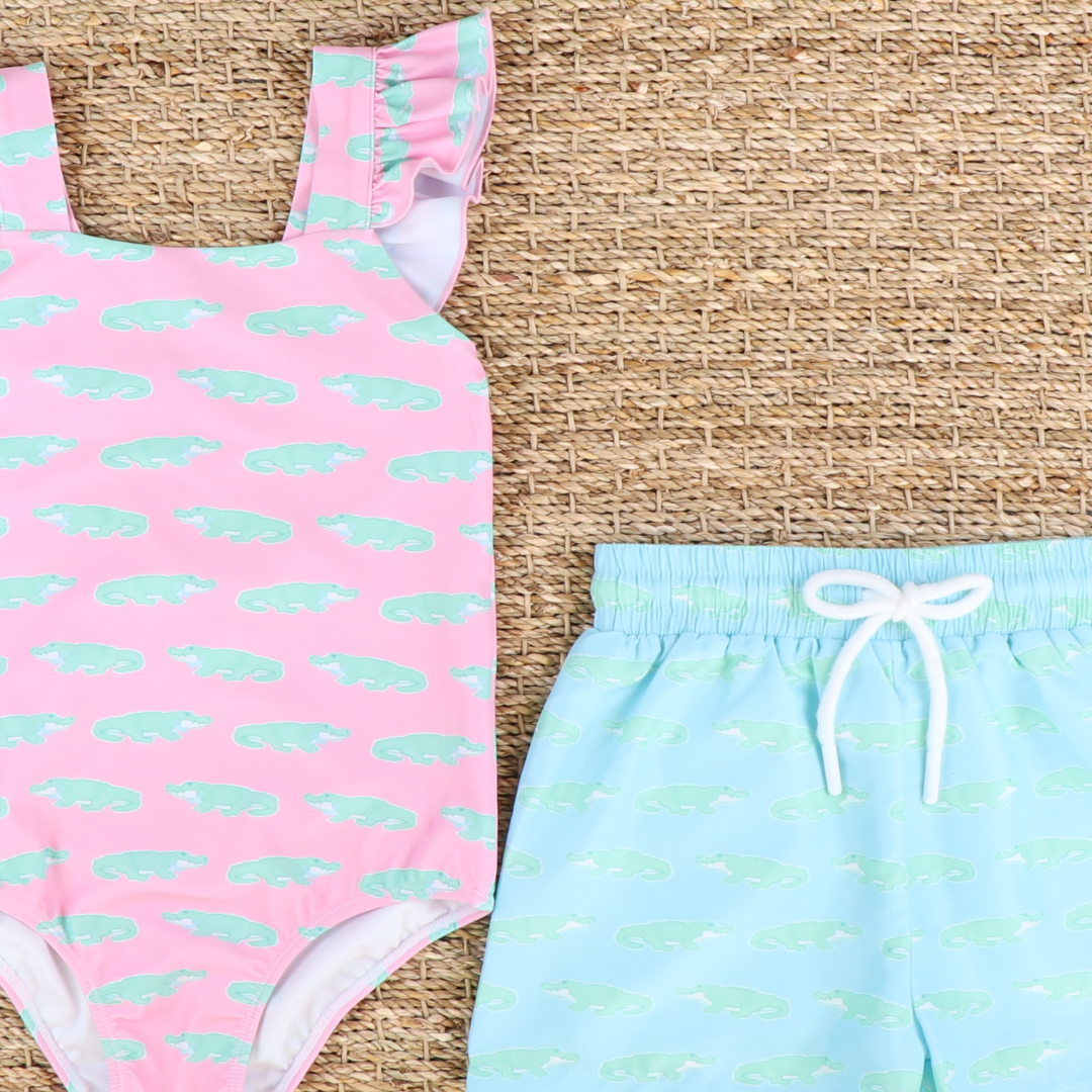 Flutter Swimsuit - Pink Alligators