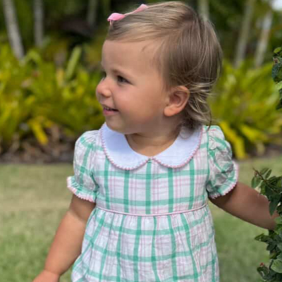 Collared Girl Bubble - Preppy Pink & Green Plaid
