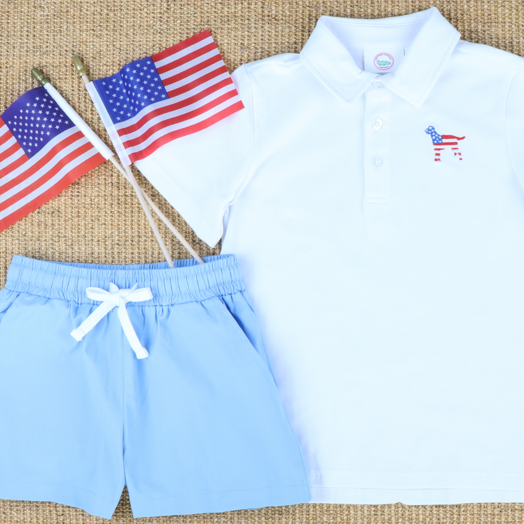 Embroidered Patriotic Labrador Knit Polo - Solid White