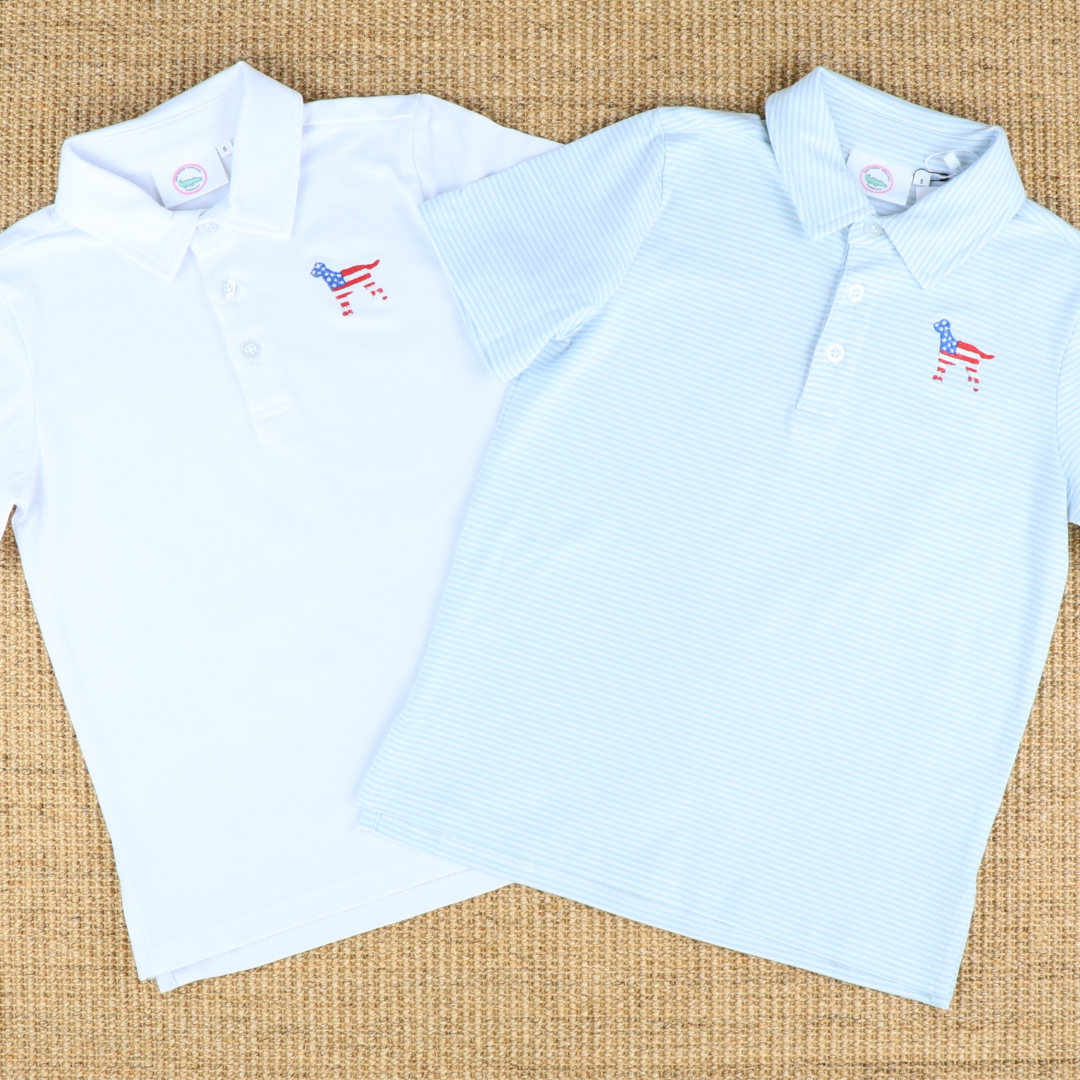 Embroidered Patriotic Labrador Knit Polo - Solid White