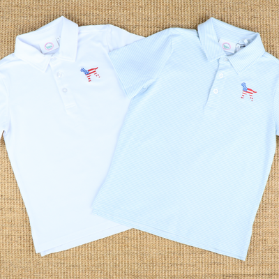 Embroidered Patriotic Labrador Knit Polo - Solid White