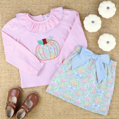 Pumpkin Appliqué Blouse & Skirt Set- Pumpkins & Vines