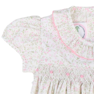 Smocked Rosette Ruffle Dress - Pink Floral