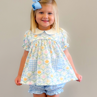 Playground Pocket Set - Pumpkin Blue Bow Trellis