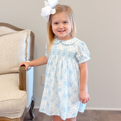 Smocked Geo Dress - Blue Fancy Floral