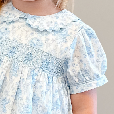 Smocked Geo Dress - Blue Fancy Floral