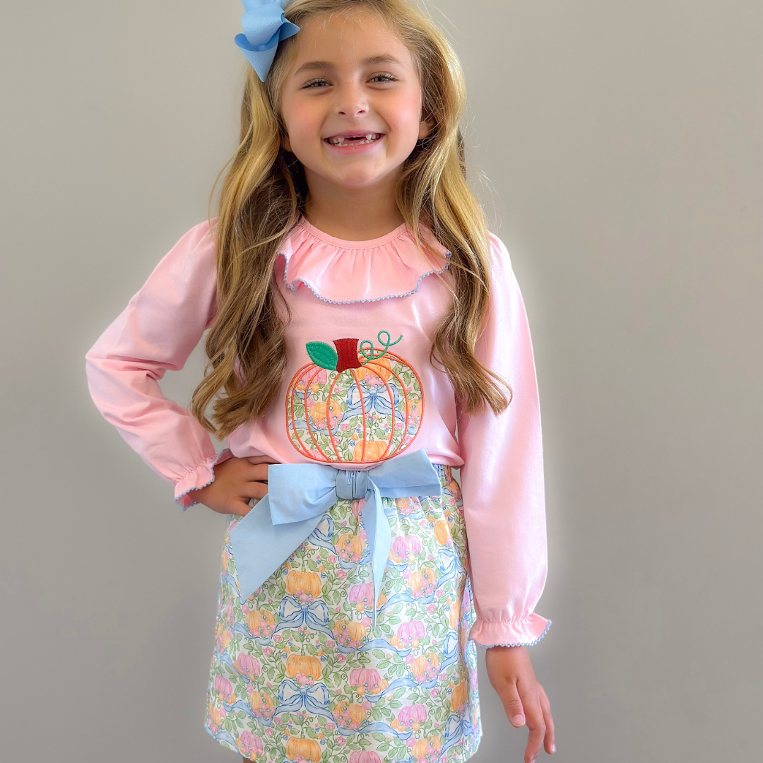 Pumpkin Appliqué Blouse & Skirt Set- Pumpkins & Vines