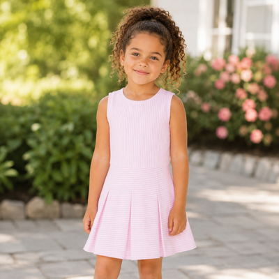 Performance Dress - Light Pink Stripes - Southern Smocked Co.