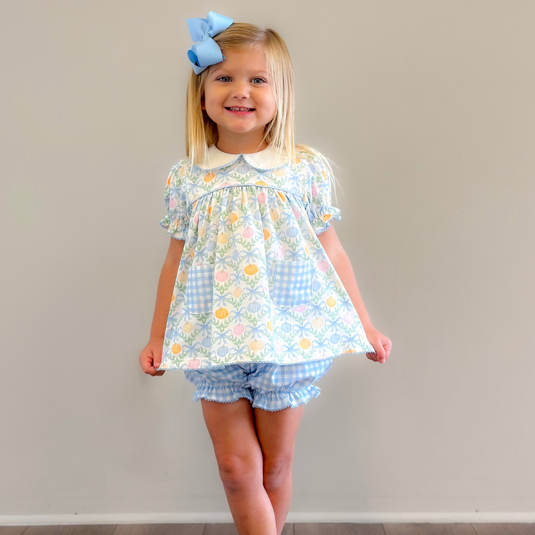 Playground Pocket Set - Pumpkin Blue Bow Trellis