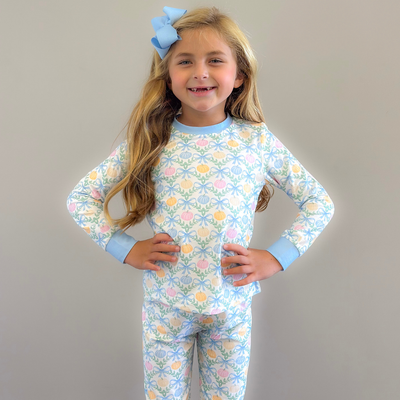 Pajama Set - Pumpkin Blue Bow Trellis