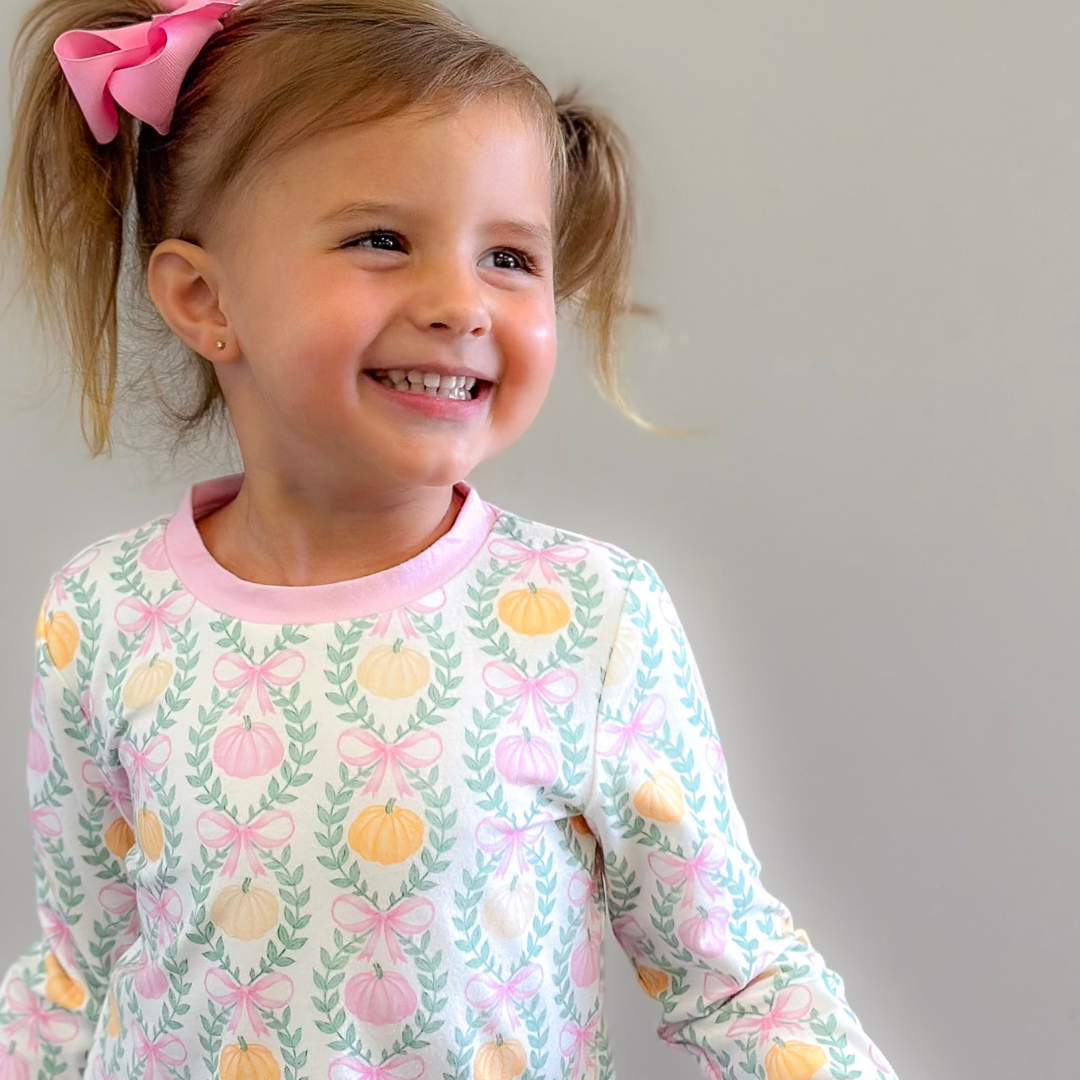 Pajama Set - Pumpkin Pink Bow Trellis