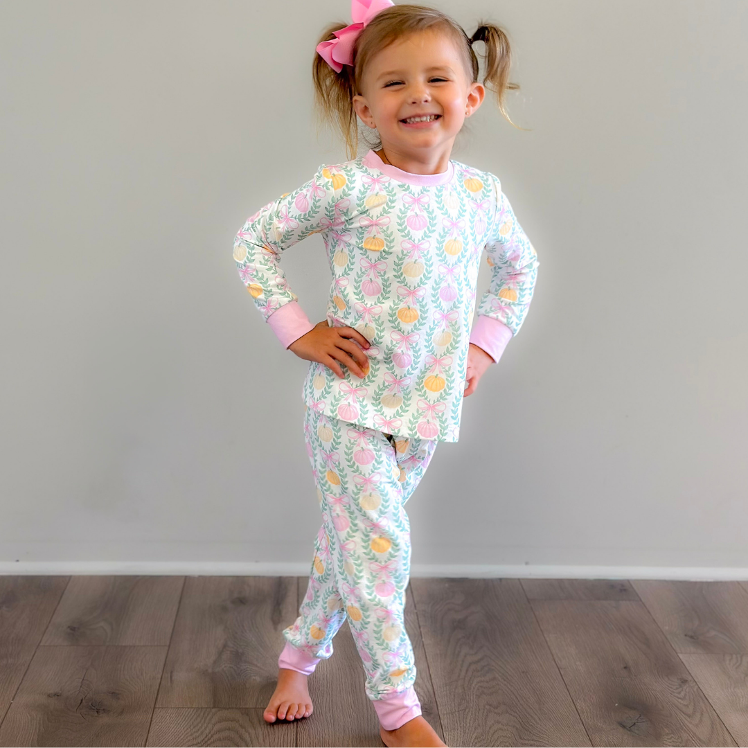 Pajama Set - Pumpkin Pink Bow Trellis