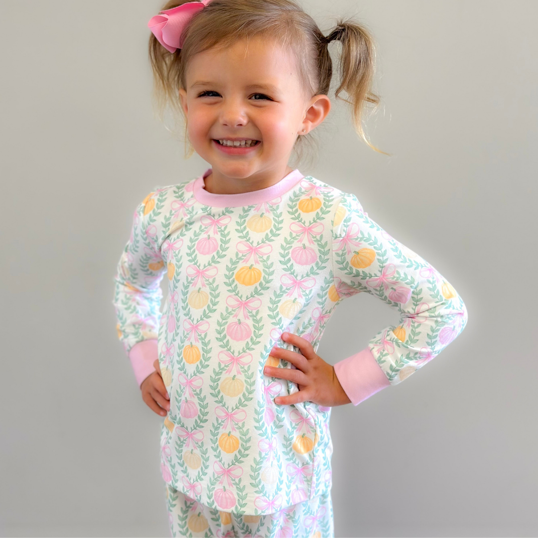 Pajama Set - Pumpkin Pink Bow Trellis