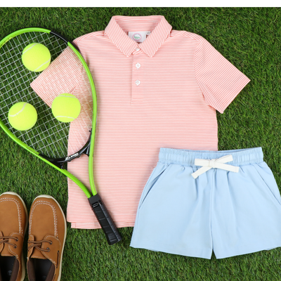 Boys Signature Knit Polo - Coral Thin Stripe