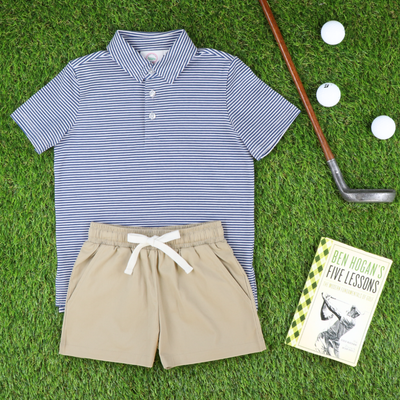 Boys Signature Knit Polo - Slate Blue Thin Stripe