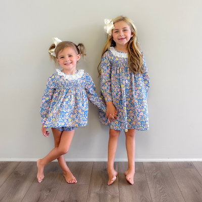 Eyelet Ruffle Set - Blue Floral