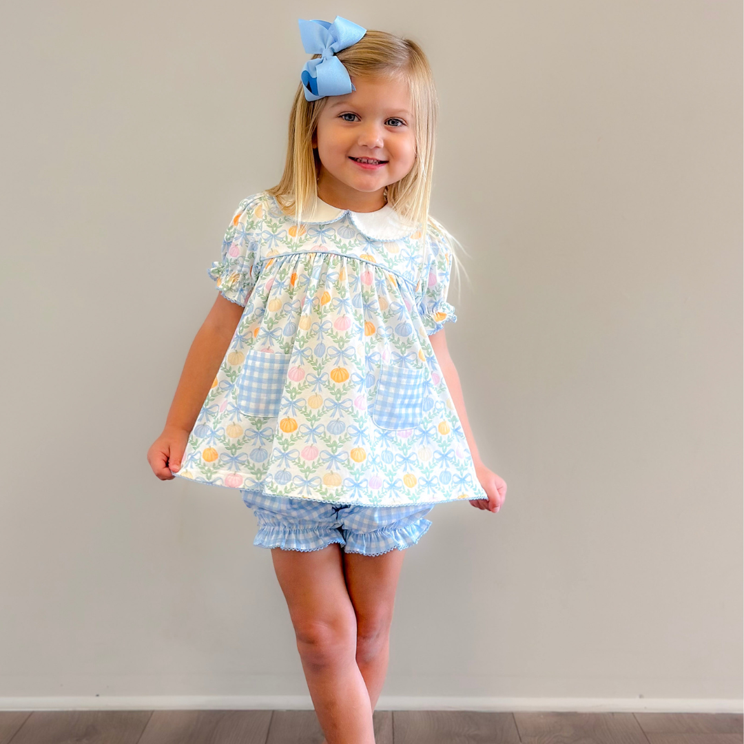 Playground Pocket Set - Pumpkin Blue Bow Trellis