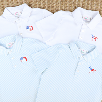 Embroidered Patriotic Labrador Knit Polo - Solid White