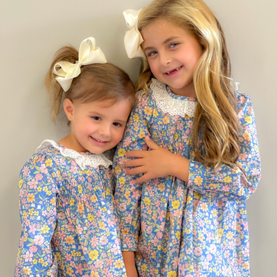 Eyelet Ruffle Set - Blue Floral
