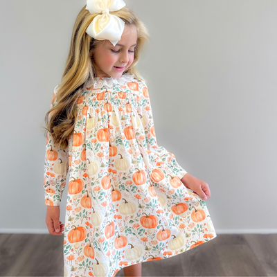 Eyelet Ruffle Dress - Autumn Pumpkins