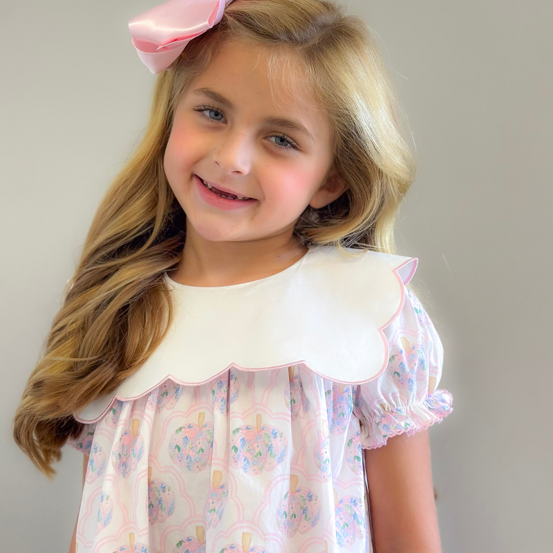 Collared Dress - Scalloped Floral Pumpkins