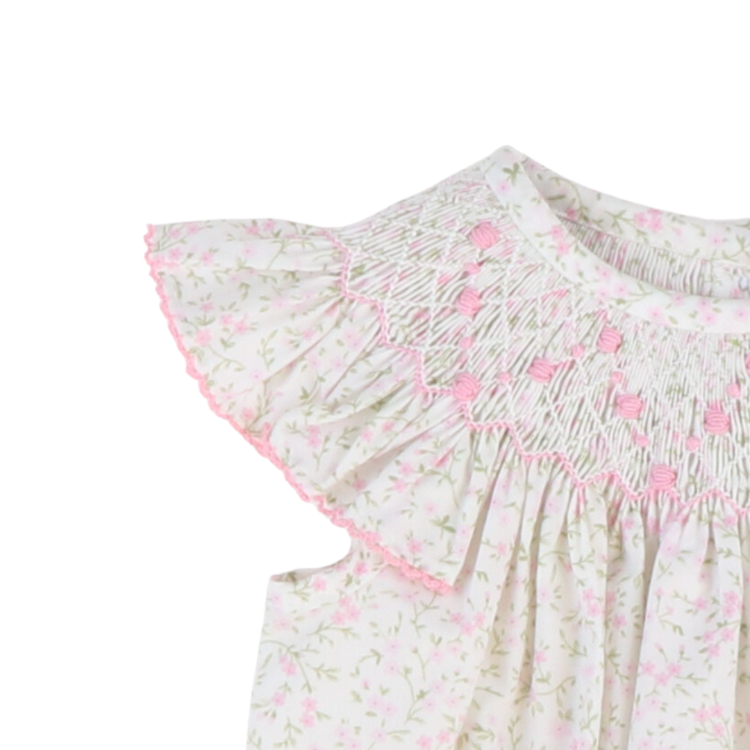 Smocked Rosette Girl Bubble - Pink Floral