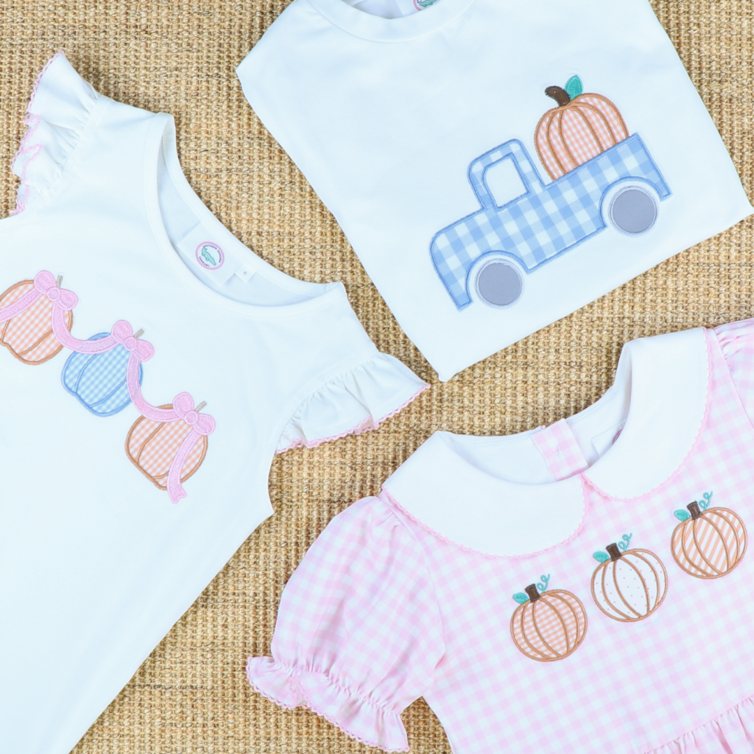 Pumpkin & Truck Appliqué Shirt - White Knit