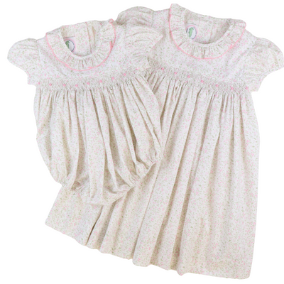 Smocked Rosette Ruffle Girl Bubble - Pink Floral