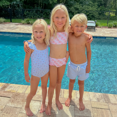 Swim Trunks - Light Blue Gingham