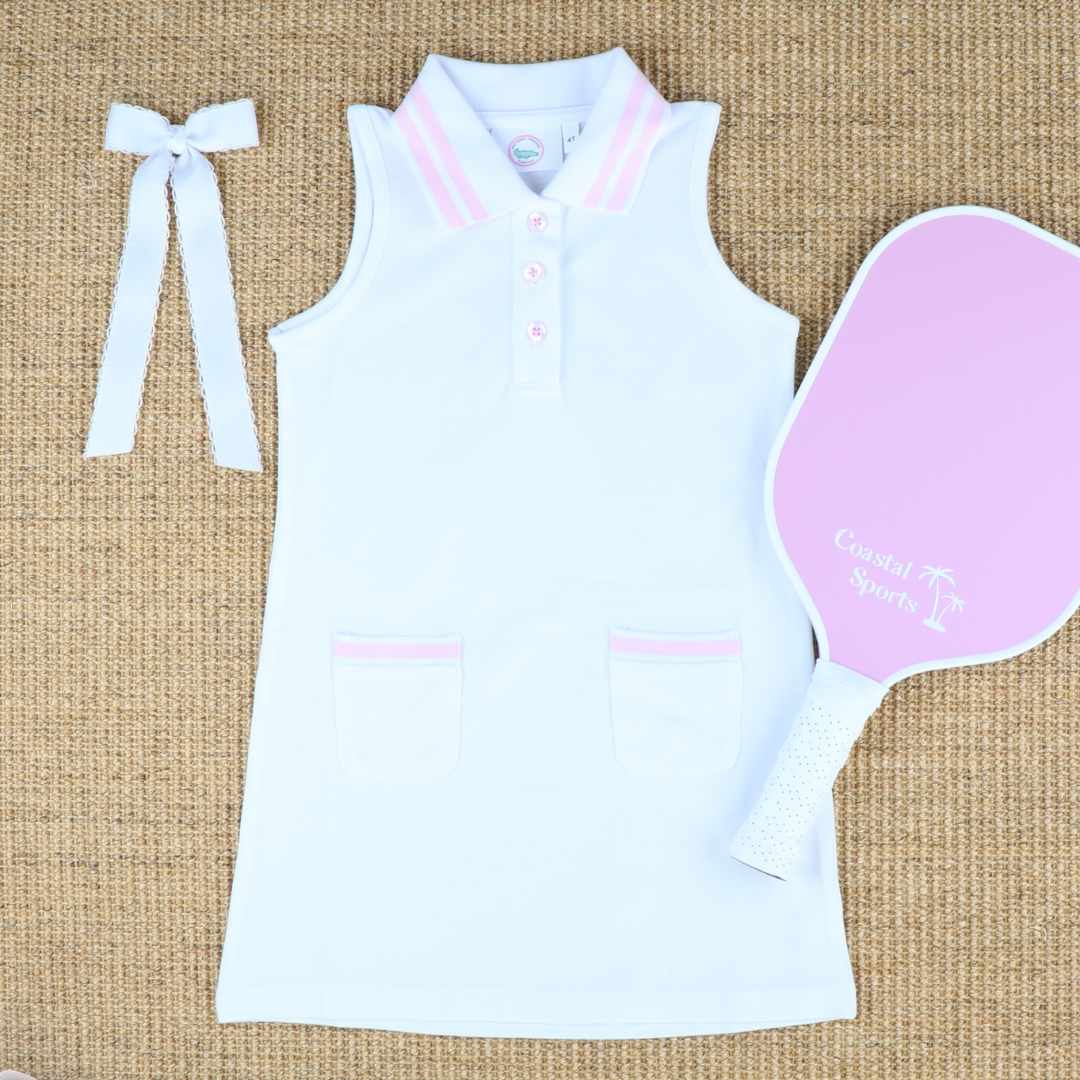 Courtside Tennis Dress - White & Light Pink