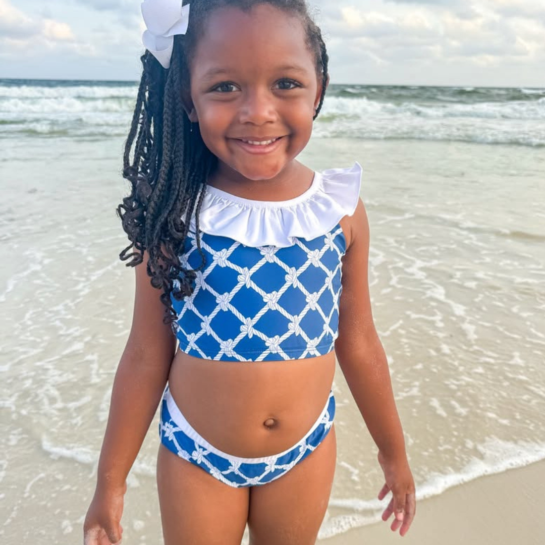 Ruffle Neck Bikini - Nautical Ropes