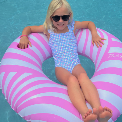 Flutter Swimsuit - Floral Light Blue Gingham
