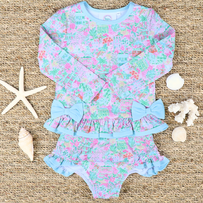 Two-Piece Ruffle Rash Guard - Charleston Print