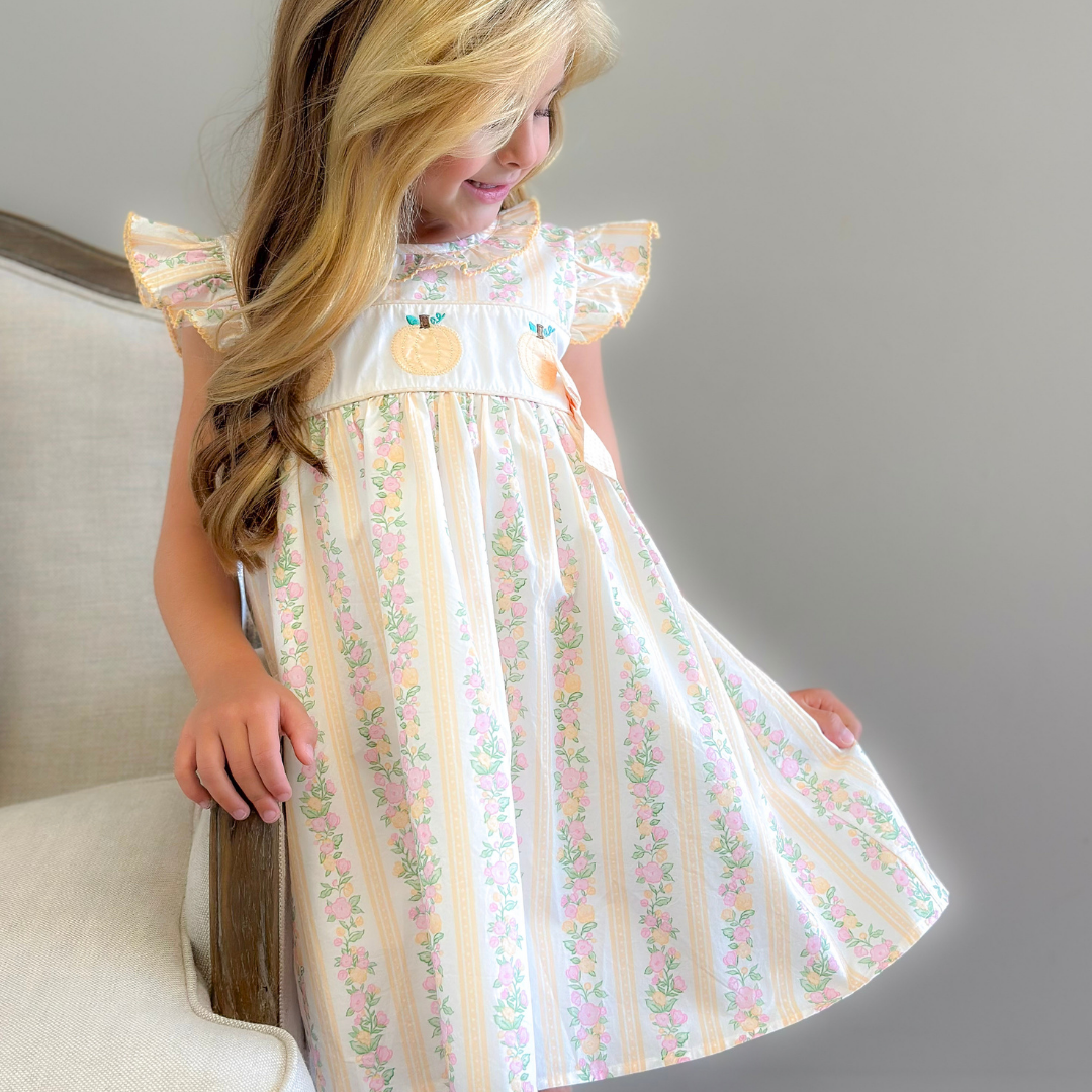 Heirloom Pumpkins Ruffle Neck Dress - Floral Vines