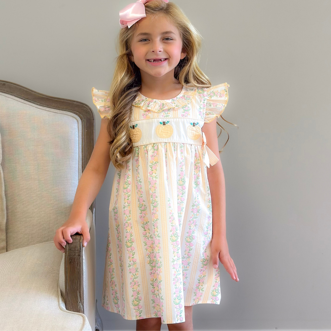 Heirloom Pumpkins Ruffle Neck Dress - Floral Vines