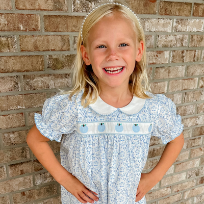Embroidered Tiny Blue Pumpkins Dress - Blue Chinoiserie
