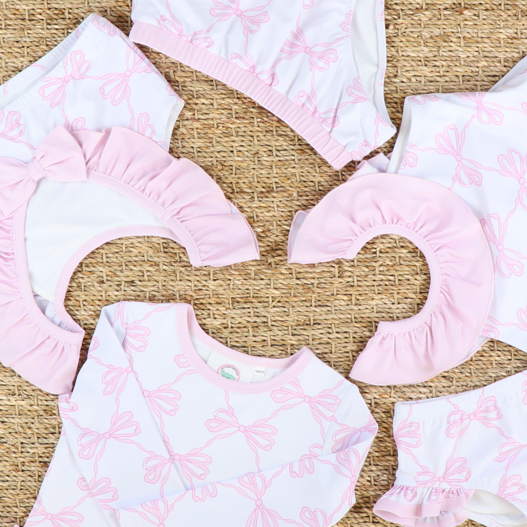 Two-Piece Ruffle Rash Guard - Pink Bows