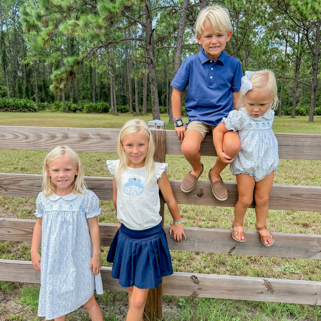 Embroidered Tiny Blue Pumpkins Dress - Blue Chinoiserie