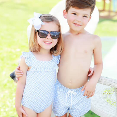 Frilly Swimsuit - Coastal Blue Plaid