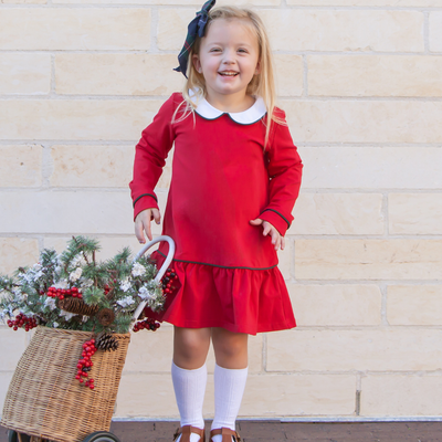 Collared Knit Dress - Holiday Red - Southern Smocked Co.