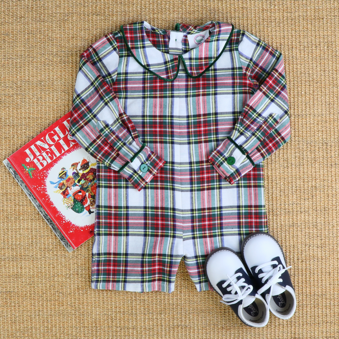 Christmas Tartan Plaid Collared Boy Romper