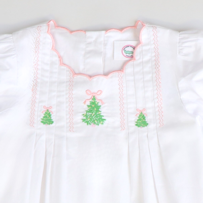 Embroidered Christmas Trees Dress - White