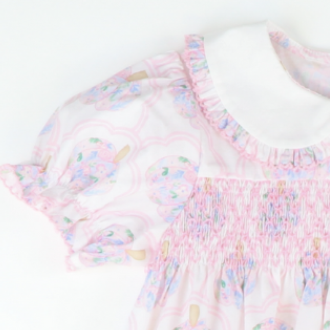 Embroidered Pink Pumpkins Dress - Scalloped Floral Pumpkins