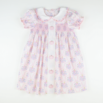 Embroidered Pink Pumpkins Dress - Scalloped Floral Pumpkins