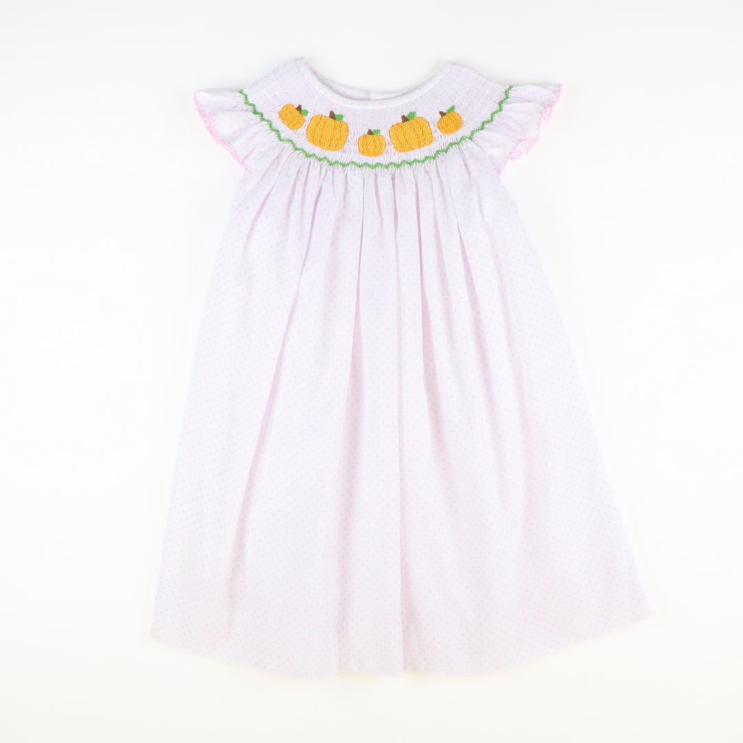 Smocked Pumpkin Patch Bishop- Light Pink Dots